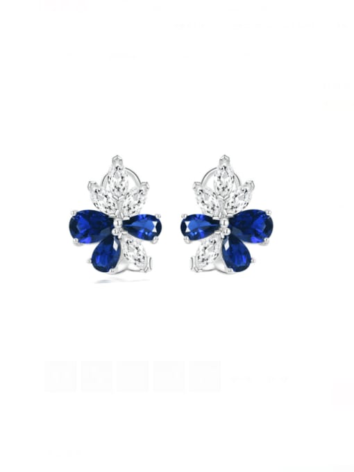 Blue spinel [E 1698] 925 Sterling Silver High Carbon Diamond Flower Luxury Stud Earring